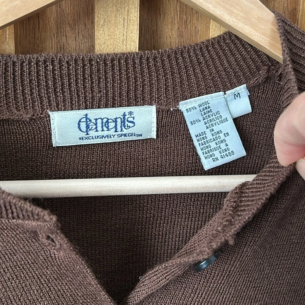 Vintage Wool Blend Unisex Henley Sweater Brown. Size M